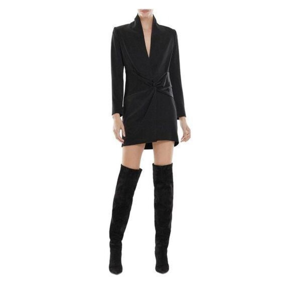 Halston Dress Womens 2 Black Blazer Mini Satin Woven Long Sleeve